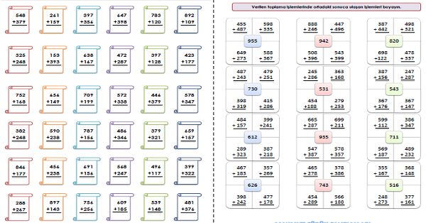 3.Sınıf Matematik Eldeli Toplama İşlemi Etkinliği 15