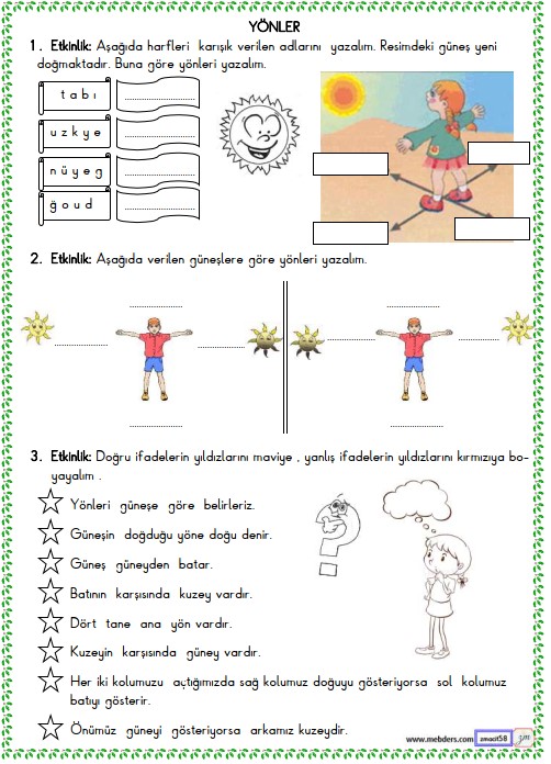 2. Sınıf Hayat Bilgisi Yönler Etkinliği 3