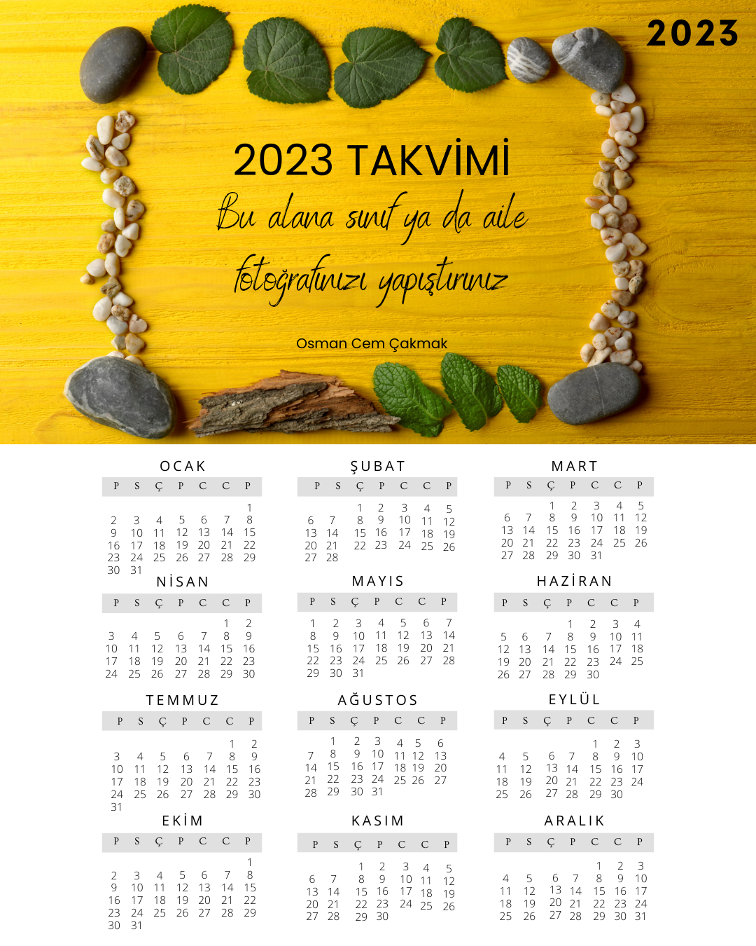 Sınıf Resmi Yapıştırılabilir 2023 Takvimi