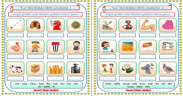 1.Sınıf İlk Okuma Yazma K-k Sesi Resimli Dikte (2 SAYFA)