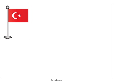 Üst köşede direkli Türk Bayrağı ile resim kağıdı şablonu