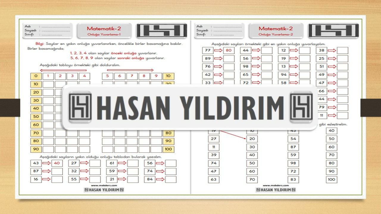 2.Sınıf Matematik Onluğa Yuvarlama Çalışma Sayfaları