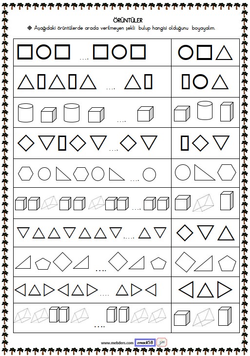 1. Sınıf Matematik Örüntüler Etkinliği 10