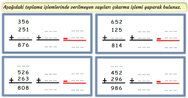 3.Sınıf Matematik Toplama İşlemi-Verilmeyen Toplananı Bulma-2