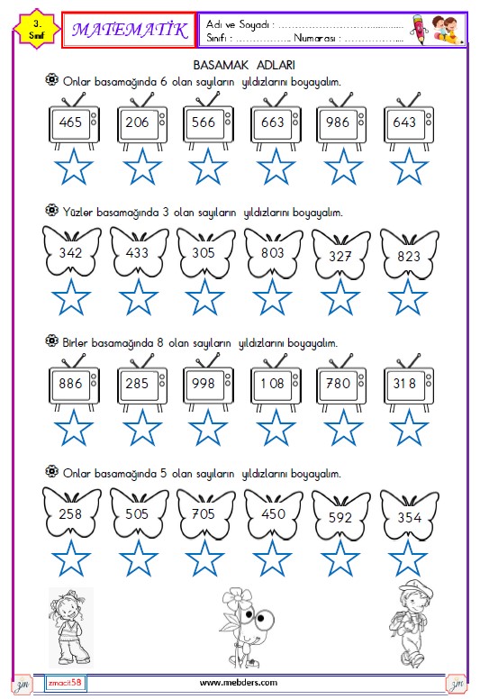 3. Sınıf Matematik Basamak Adı Etkinliği 2