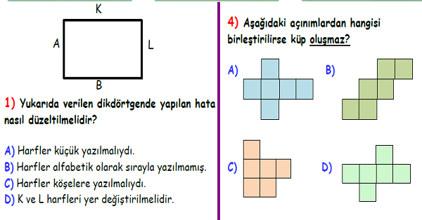 4.Sınıf Matematik Geometrik Cisimler, Şekiller ve Açılar Yaprak Testi-1