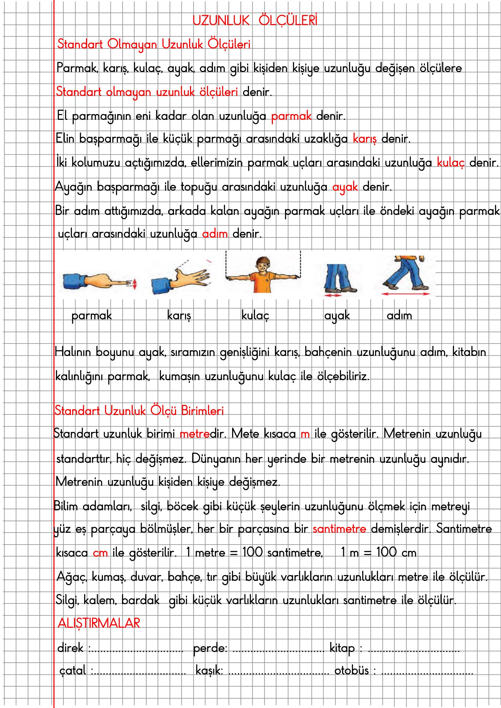2.Sınıf Matematik Kareli Defterde Uzunluk Ölçüleri Konu Özeti