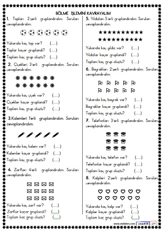 2. Sınıf Matematik Bölme İşlemini Kavrayalım Etkinliği 1
