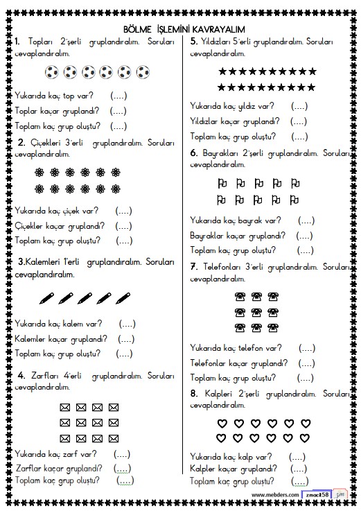 2. Sınıf Matematik Bölme İşlemini Kavrayalım Etkinliği 1