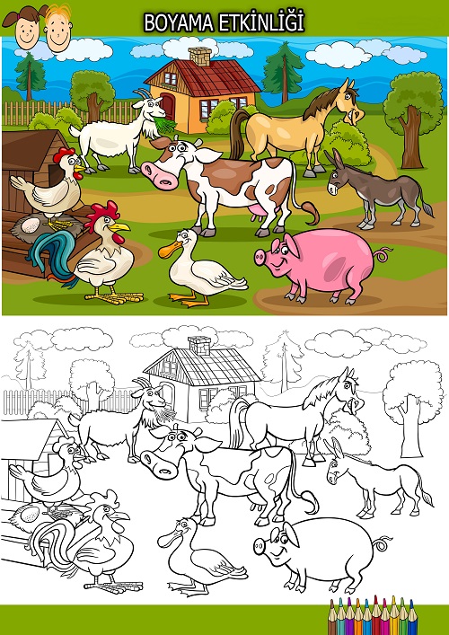 Sevimli çiftlik hayvanları boyama etkinliği