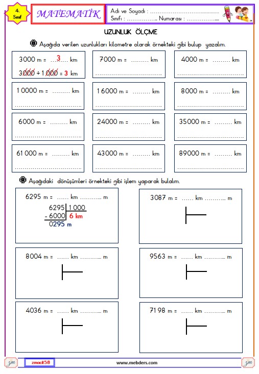 4. Sınıf Matematik Uzunluk Ölçme Etkinliği 10