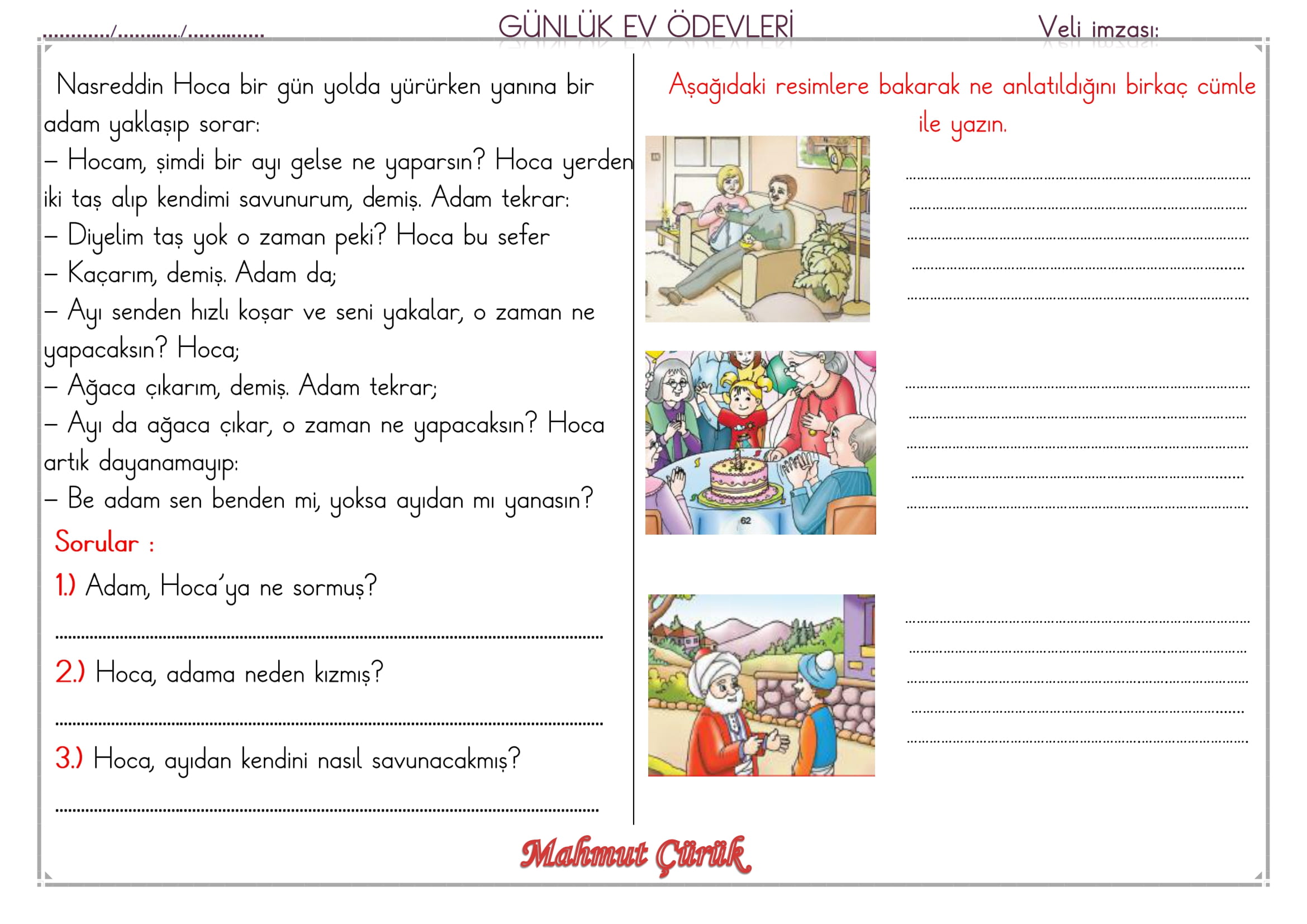 1.Sınıf 20 Mayıs 2025 Günlük Ev Ödevi