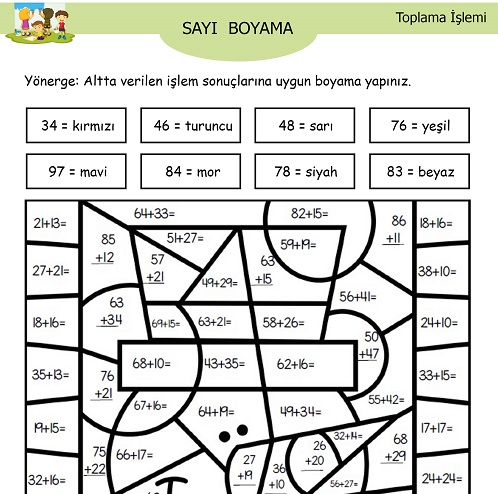 Toplama İşlemli Sayı Boyama Etkinliği 5