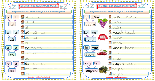 1. Sınıf İlk Okuma Yazma Z Sesi Çalışmaları