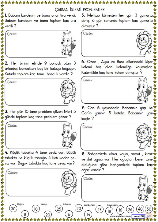 2. Sınıf Matematik Çarpma İşlemi Problemler Etkinliği 3