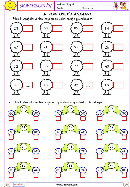 2. Sınıf Matematik En Yakın Onluğa Yuvarlama Etkinliği 2