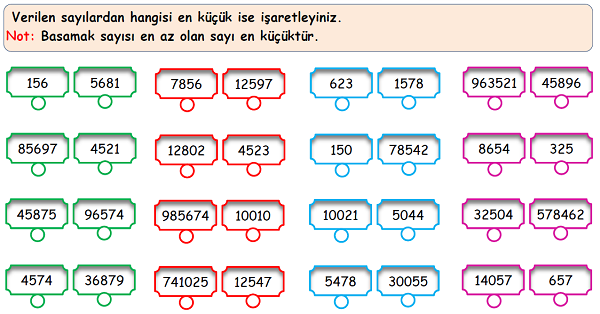 4.Sınıf Matematik  Doğal Sayıları Sıralama Etkinliği 1