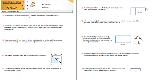 4.Sınıf Matematik Çevre Problemleri Etkinliği 1