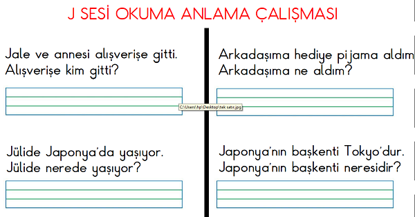 1.Sınıf İlk Okuma Yazma (J-j Sesi) Okuma-Anlama Çalışması