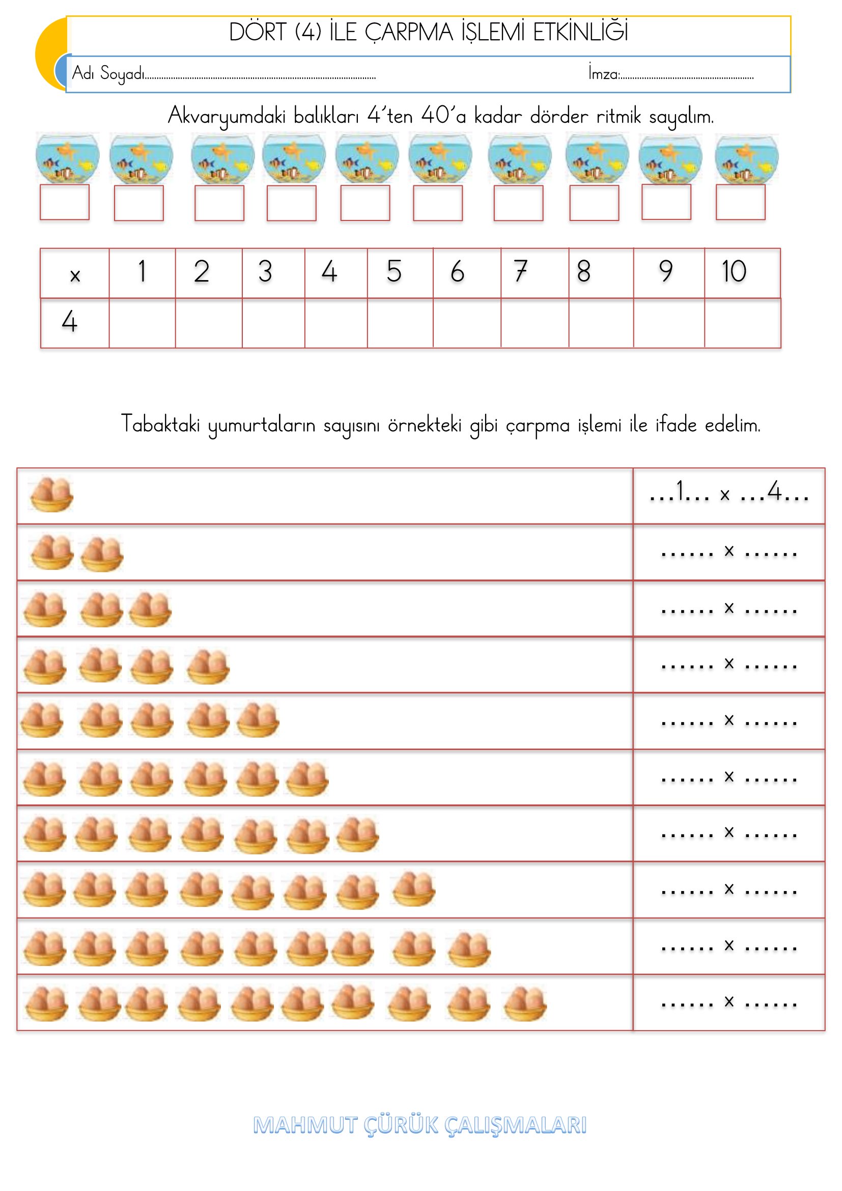 2.Sınıf - Matematik Dört İle Çarpma İşlemi Etkinliği