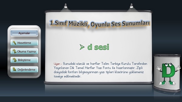 1.Sınıf İlkokuma Müzikli, Animasyonlu d Sesi Sunusu