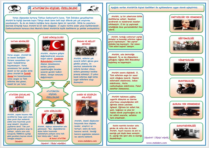 3.Sınıf Hayat Bilgisi Atatürk'ün Kişisel Özellikleri  (2 Sayfa)