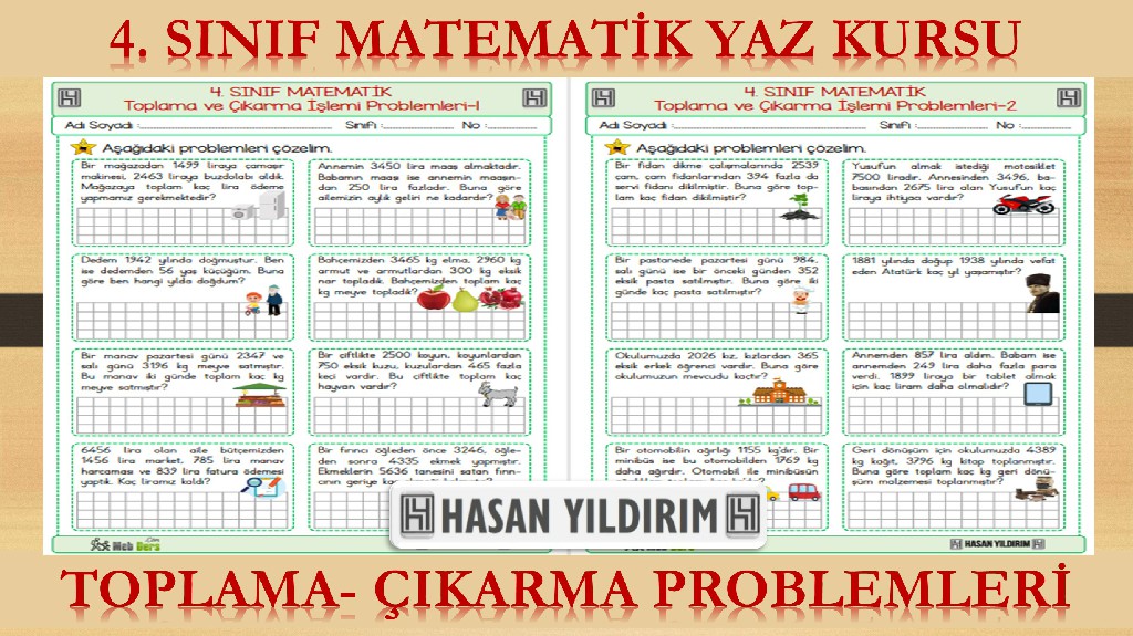 4.Sınıf Matematik Yaz Kursu - Toplama ve Çıkarma İşlemi Problemleri (4.Sınıfa Hazırlık)