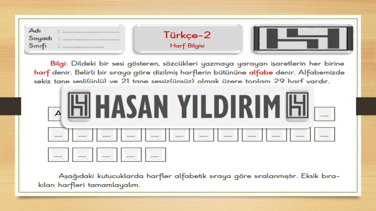 2.Sınıf Türkçe Harf Bilgisi Çalışma Sayfası