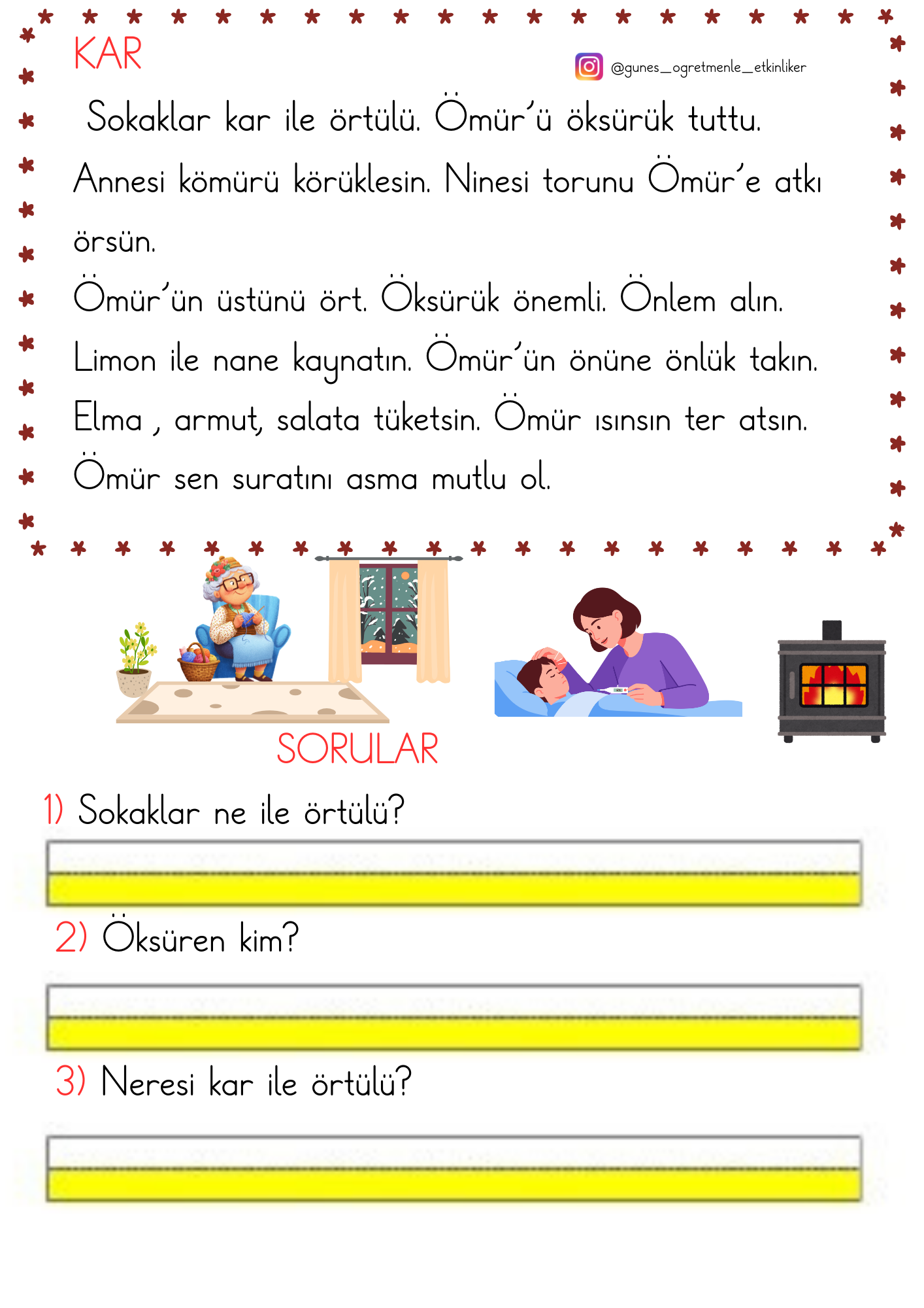 1.Sınıf Ö Sesi Okuma Anlama Metinleri