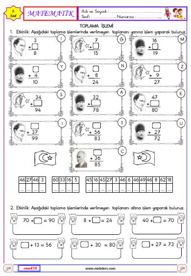 2. Sınıf Matematik Verilmeyen Toplananı Bulma Etkinliği 2