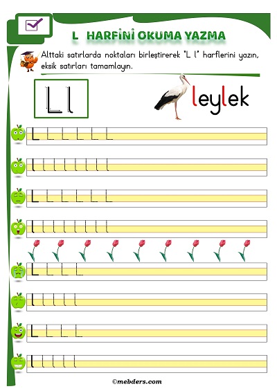 1.Sınıf İlkokuma L Sesi Okuma Yazma Etkinliği