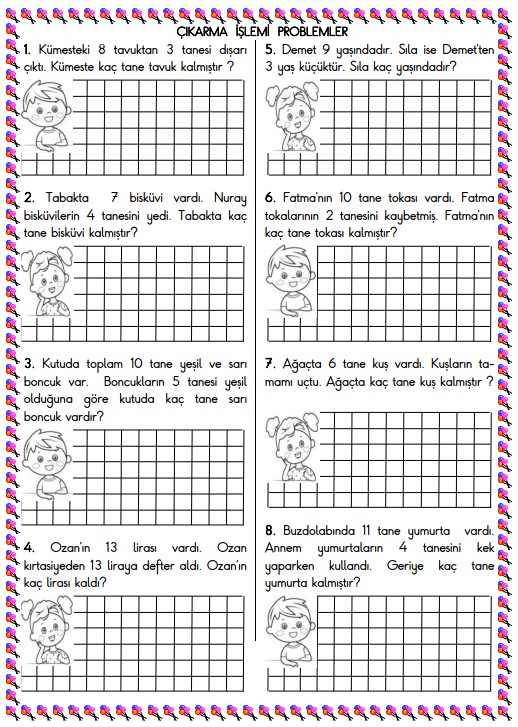 1. Sınıf Matematik Çıkarma İşlemi Problemler Etkinliği 1