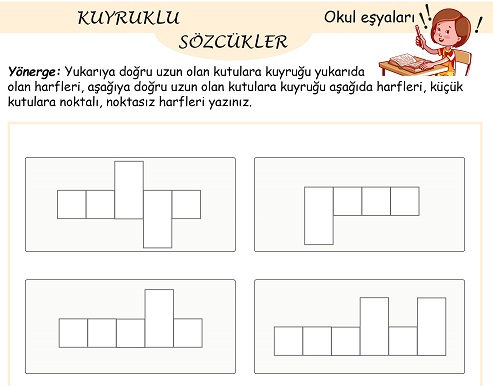 Kuyruklu Sözcük Etkinliği - Okul Eşyaları