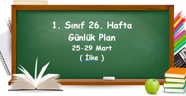 2023-2024 Eğitim Öğretim Yılı 1. Sınıf 26. Hafta Günlük Planlar (25-29 Mart)