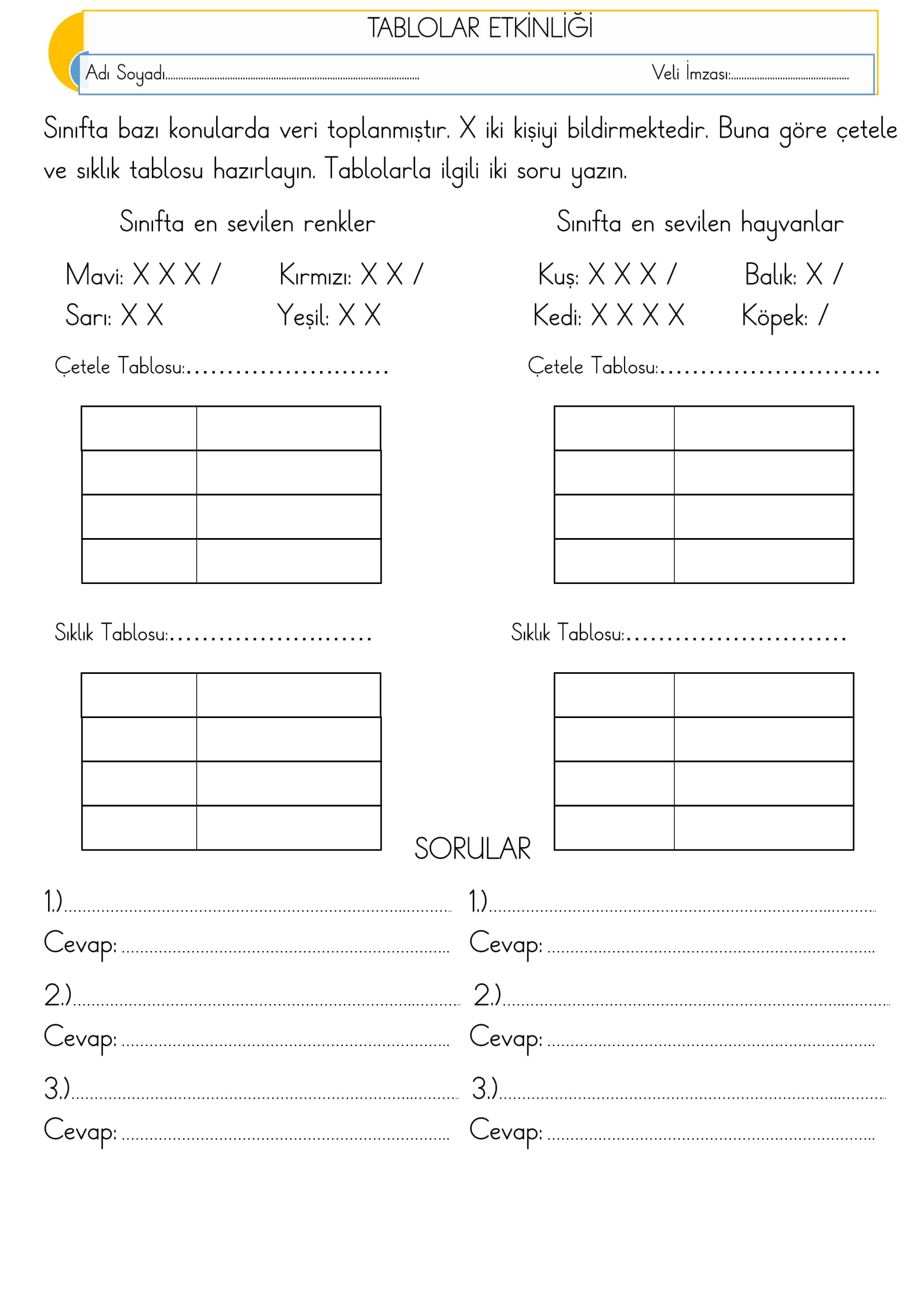 1.Sınıf Matematik Tablolar Etkinliği-3