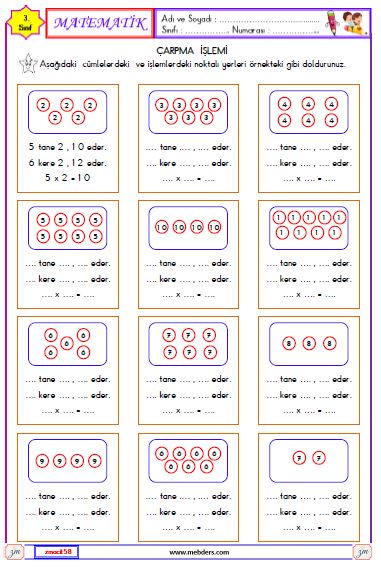 3. Sınıf Matematik Çarpma İşlemi Etkinliği 3