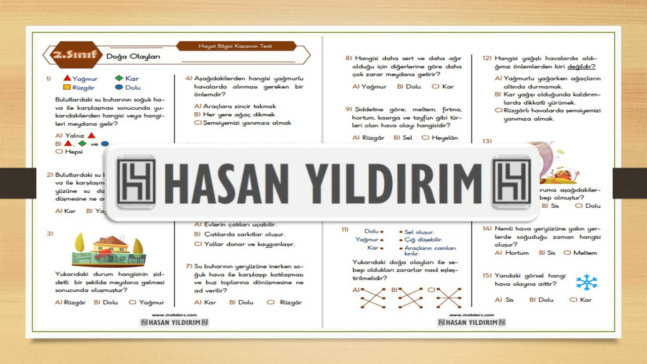 2.Sınıf Hayat Bilgisi Doğa Olayları Testi