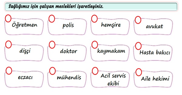 2.Sınıf Hayat Bilgisi Sağlığımızı Koruyanlar Etkinliği