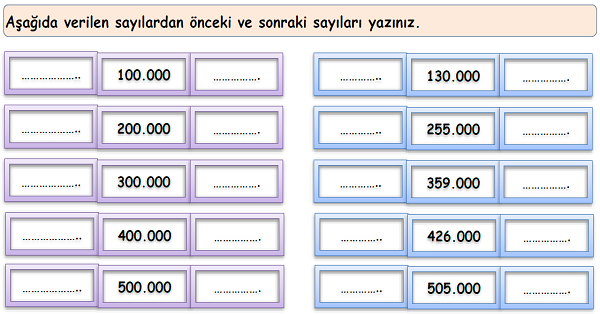 4.Sınıf Matematik Doğal Sayılarda Ardışık Sayılar Etkinliği 3