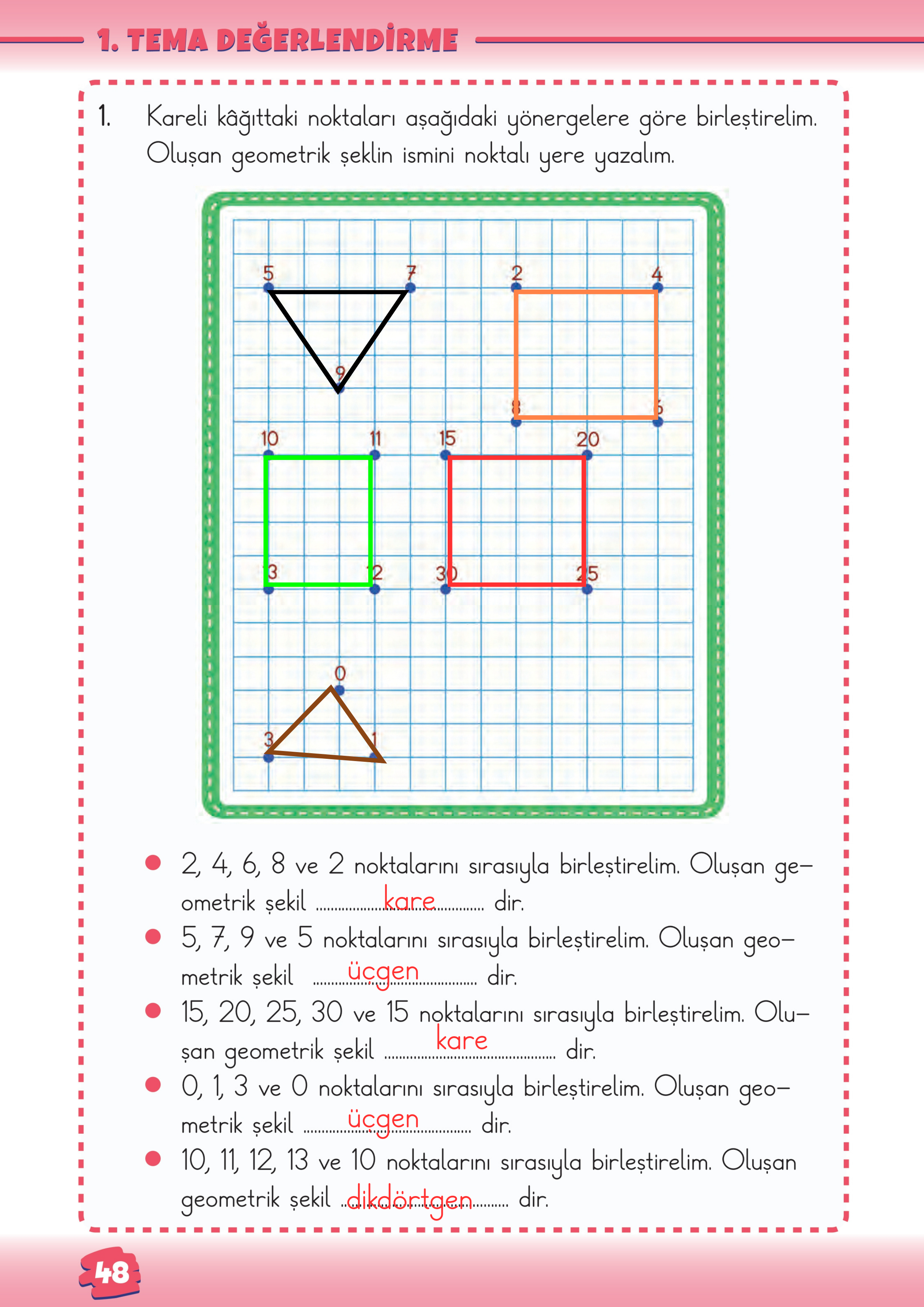 2. Sınıf Matematik 1. Tema Değerlendirmesi Cevapları
