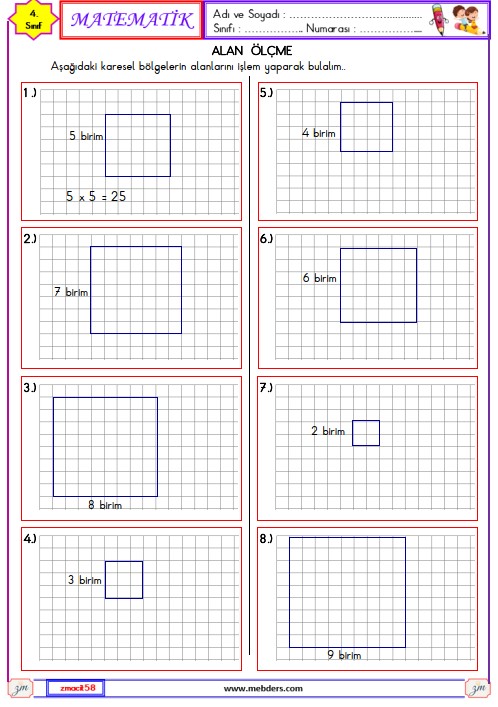 4. Sınıf Matematik Alan Ölçme Etkinliği 15