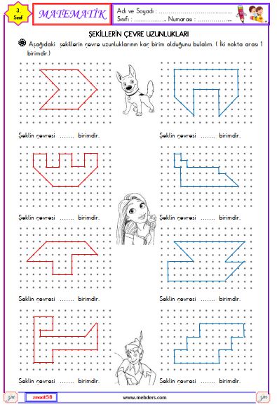 3. Sınıf Matematik Şekillerin Çevre Uzunlukları Etkinliği 3