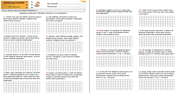 4.Sınıf Matematik Zaman Ölçme İle İlgili Problemler 4
