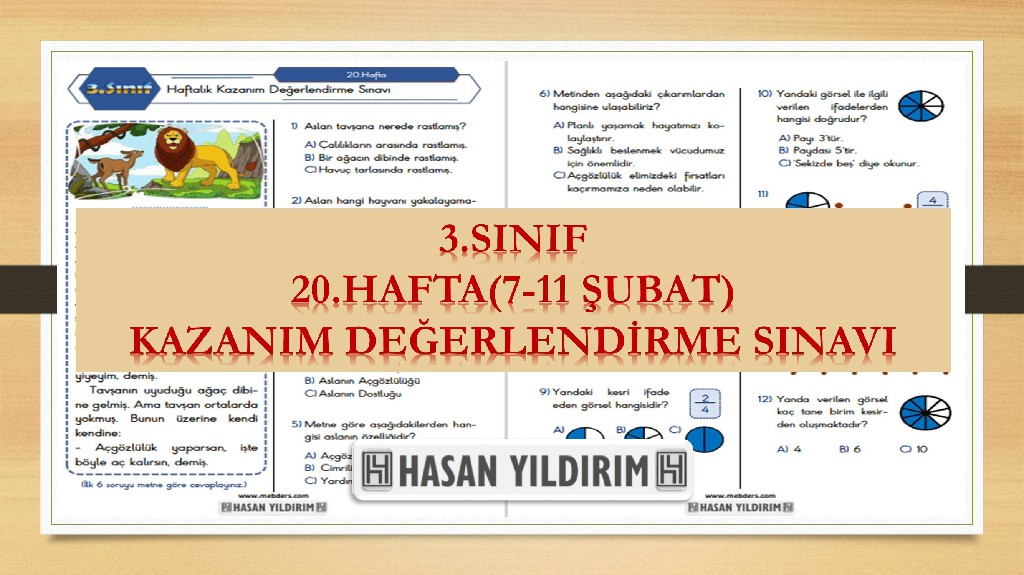 3.Sınıf Haftalık Değerlendirme Testi-20.Hafta(7-11 Şubat)