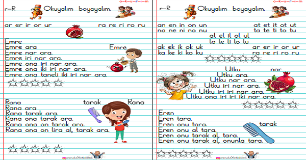 1. Sınıf İlk Okuma Yazma R-r Sesi Hızlı Okuma Metinleri (4 Sayfa)