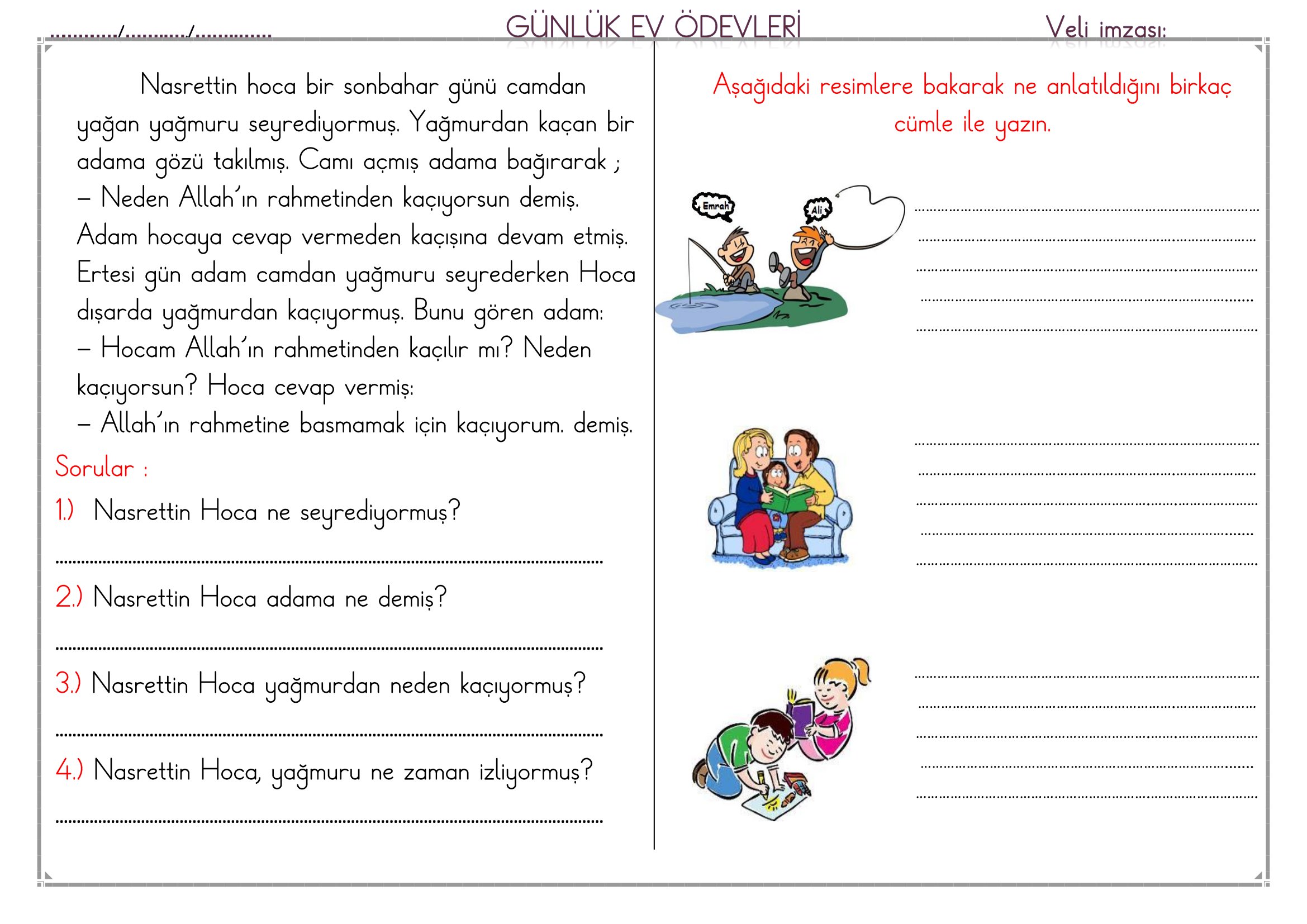 1.Sınıf - 05 Mart 2026 Günlük Ev Ödevleri