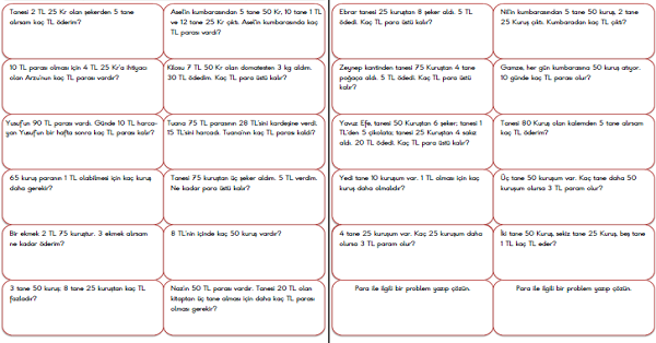 3.Sınıf - Matematik Para Problemleri Etkinliği 10