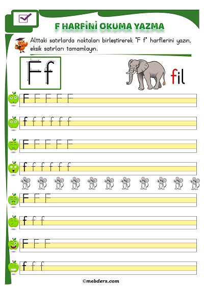 1.Sınıf İlkokuma F Sesi Okuma Yazma Etkinliği