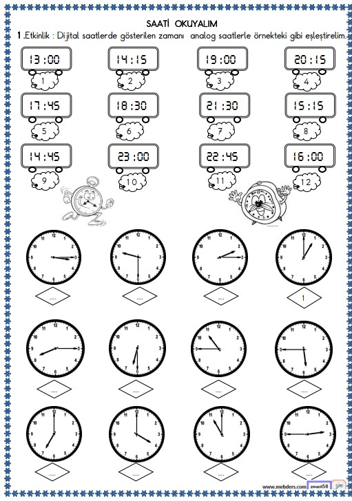 2. Sınıf Matematik Zamanı Ölçme Etkinliği 5