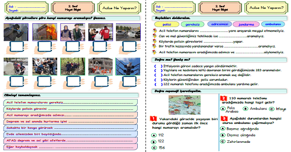 2.Sınıf Hayat Bilgisi Acilse Ne Yaparım Etkinliği
